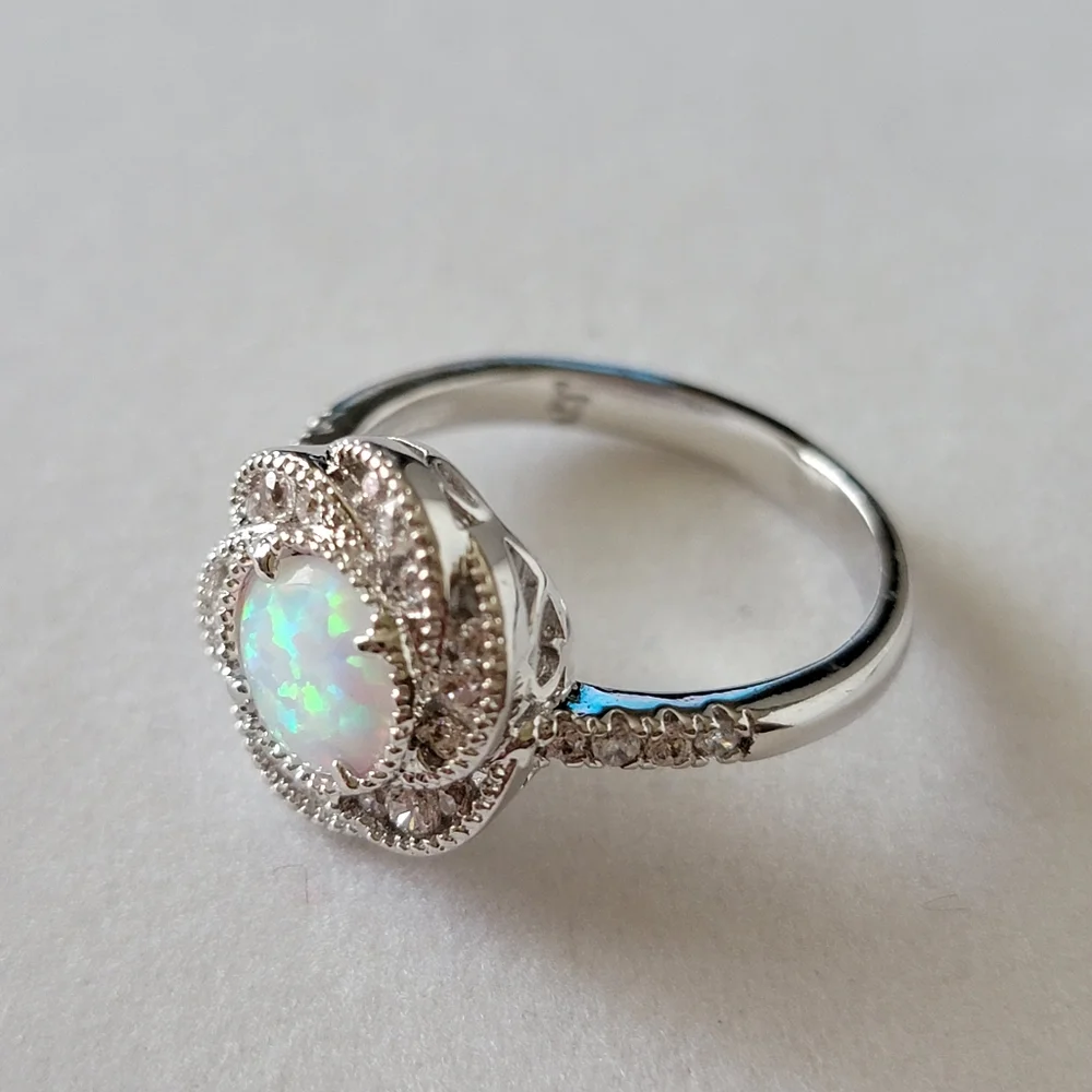 Floral Opal and Diamond Simulated Stone Ring | Fragrant Jewels
